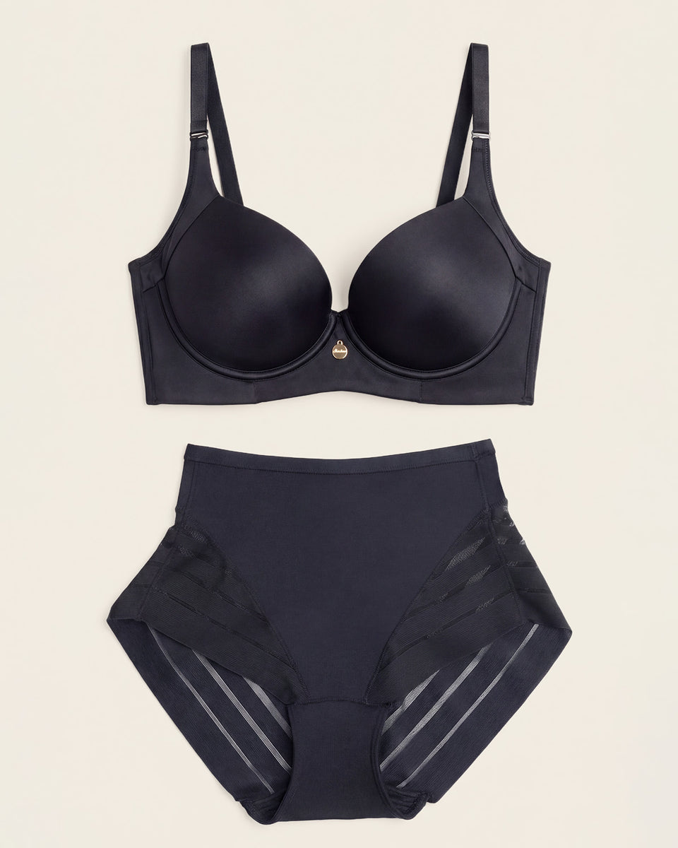 High Profile Bra + Stripe Undetectable Panty in Schwarz