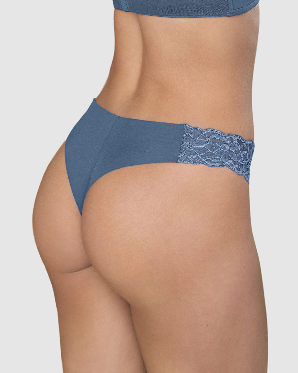 Tanga invisible con toques de encaje en cintura