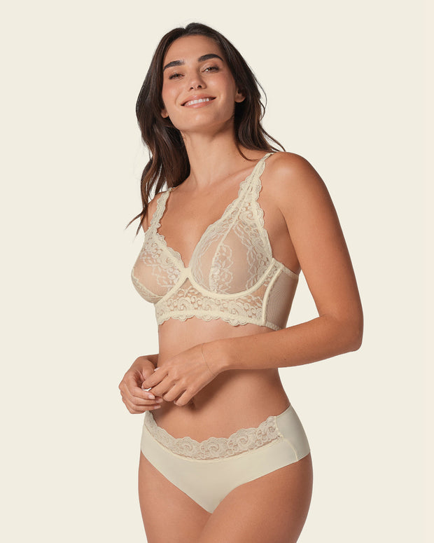 Sujetador tipo bralette en encaje y transparencias#color_898-marfil