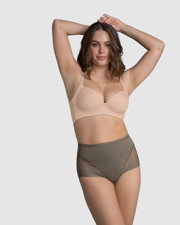 Braga faja clásica con control moderado de abdomen y bandas en tul#color_603-verde-oscuro