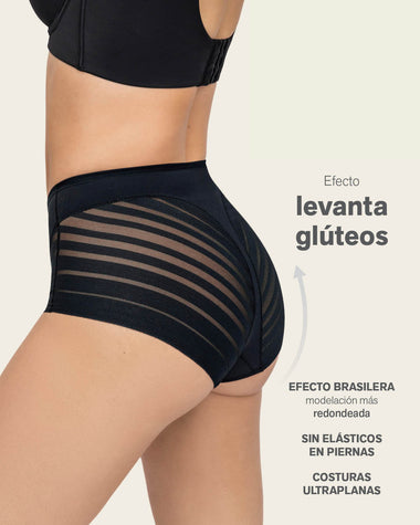Braga faja clásica con control moderado de abdomen y bandas en tul#color_700-negro