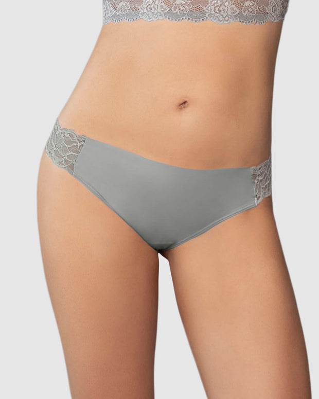 Tanga invisible con toques de encaje en cintura#color_750-gris