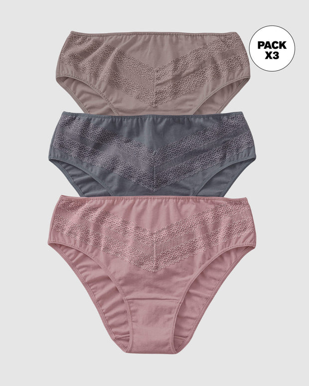 Baumwoll Slips mit Spitze (3er Pack)