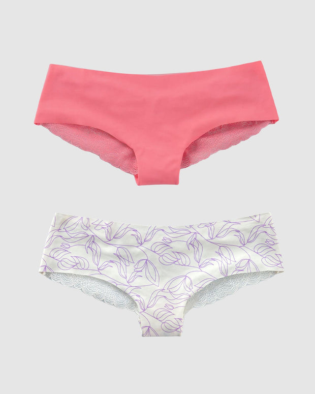 Paquete x 2 panties cacheteros descaderados con encaje#color_s38-marfil-estampado-rosado