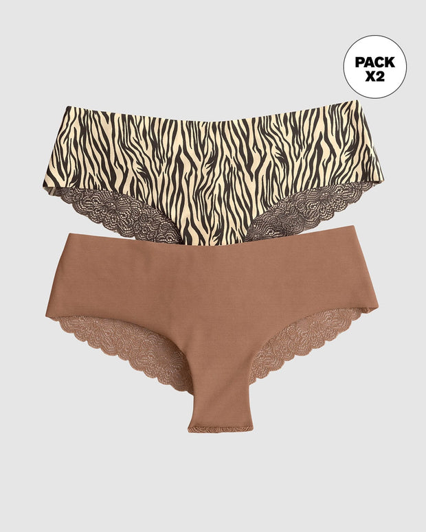 Paquete x 2 panties cacheteros descaderados con encaje#color_s43-habano-estampado-cebra