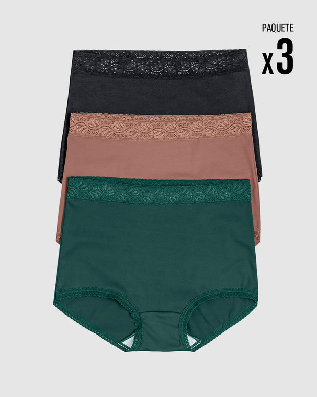 3 confortables bragas clásicas ajuste y cubrimiento total#color_s21-verde-negro-salmon