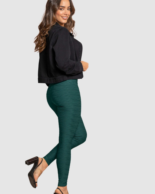 Legging control fuerte de abdomen textura acanalada#color_666-verde