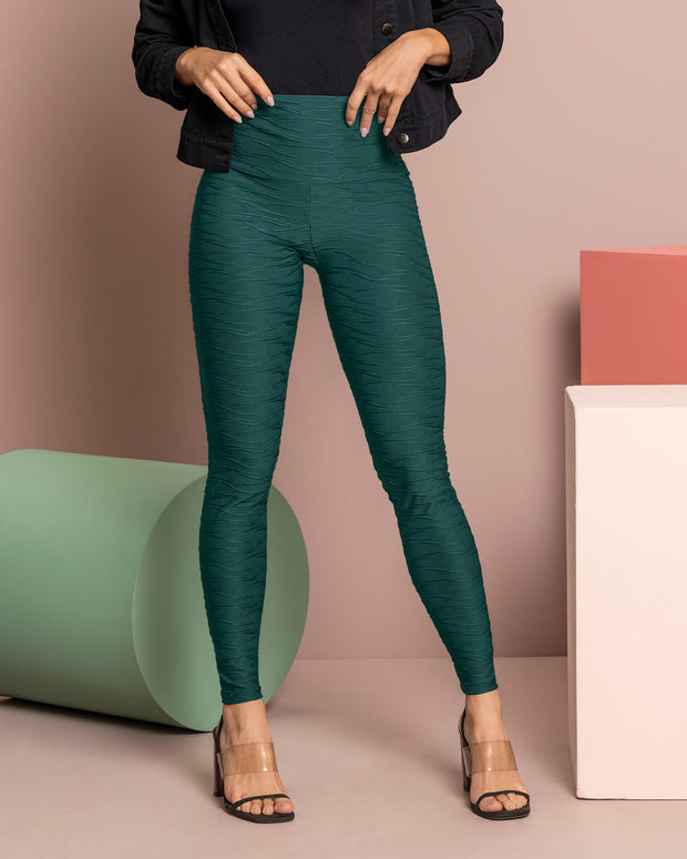 Legging control fuerte de abdomen textura acanalada#color_666-verde