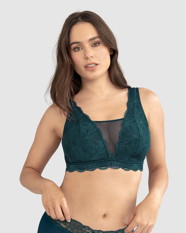 Bralette multiusos sexy siempre en encaje ideal para prótesis de mastectomía#color_650-verde-oscuro