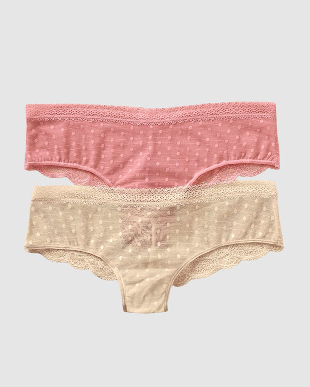 Paquete de 2 braguitas tipo culotte en encaje y blonda#color_s37-marfil-rosado