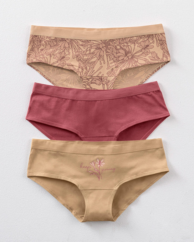 3 braguitas estilo culotte en algodón#color_s44-terracota-estampado-dorado